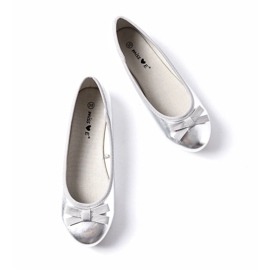 Miss Metallische Ballerinas der Mädchen mit einem silbernen Bogen 3
