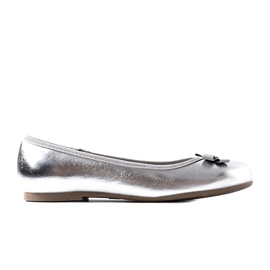 Miss Metallische Ballerinas der Mädchen mit einem silbernen Bogen 1