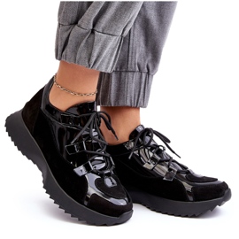 Leder lackierte Frauen Sportschuhe M01/2 Zazoo Schwarz 4