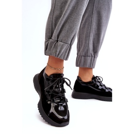 Leder lackierte Frauen Sportschuhe M01/2 Zazoo Schwarz 2