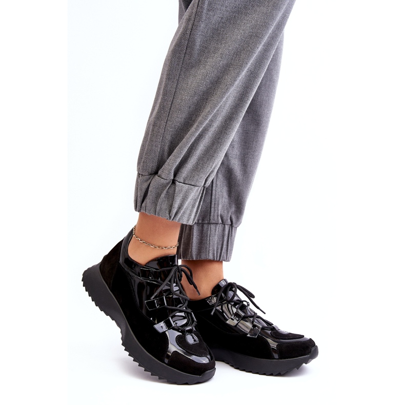 Leder lackierte Frauen Sportschuhe M01/2 Zazoo Schwarz 1