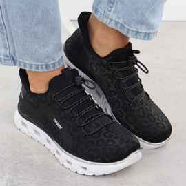 Frauen Sportschuhe im Leopardendruck Rieker M6066-01 schwarz 6