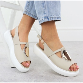 Damen-Ledersandalen auf der Plattform Beige S.Barski GR51-603 4