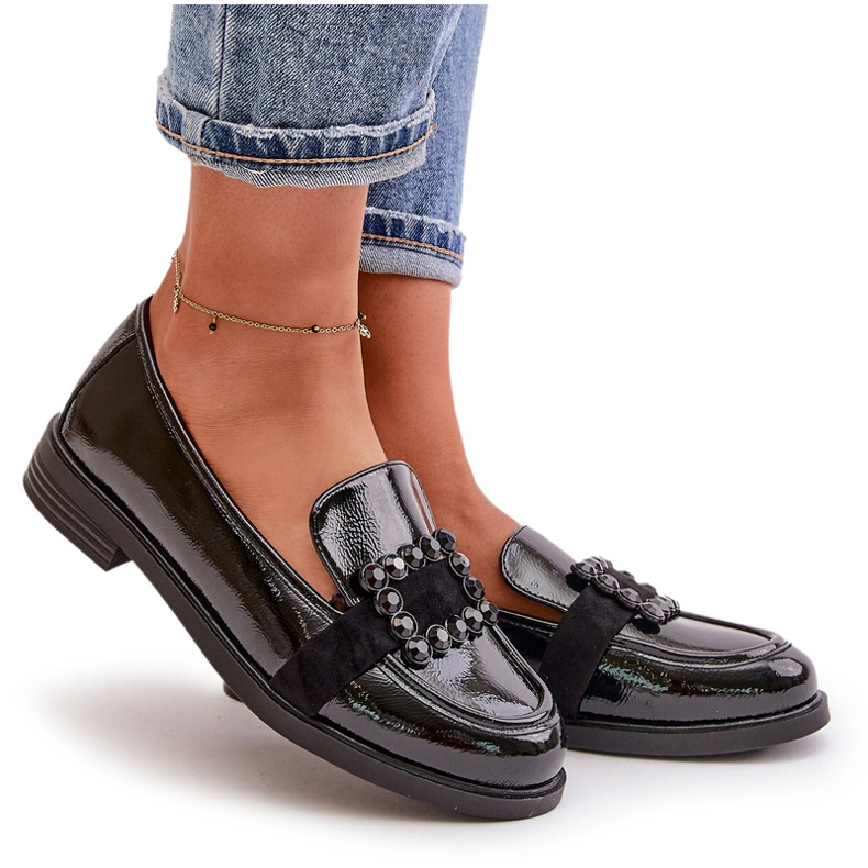 Damen-Mokassins aus Lackleder mit Verzierung, Schwarz Vinceza 58389 4