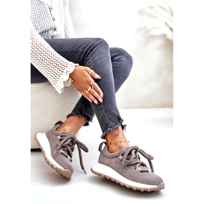 Damen-Sneaker aus Wildleder mit dicker Schnürung Artiker 54C1465 Grau 5