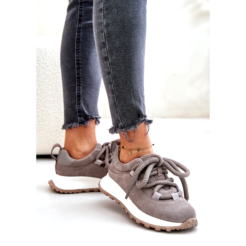 Damen-Sneaker aus Wildleder mit dicker Schnürung Artiker 54C1465 Grau 3