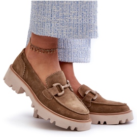 S.Barski Frauen Wildleder -Mokassins mit einem Ornament TW117 Olive grün 6