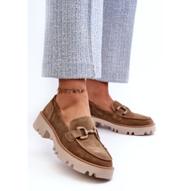 S.Barski Frauen Wildleder -Mokassins mit einem Ornament TW117 Olive grün 2