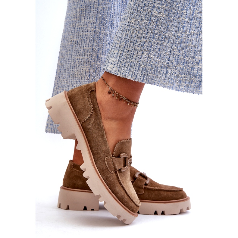 S.Barski Frauen Wildleder -Mokassins mit einem Ornament TW117 Olive grün 4