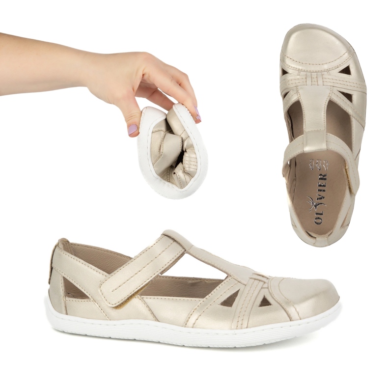 Frauen barfuß Schuhe Ultralekkie Olivier 1285 halb geschnittener Klettverschluss golden 1