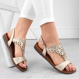 Sergio Leone W SK445 goldene durchbrochene flache Sandalen 1