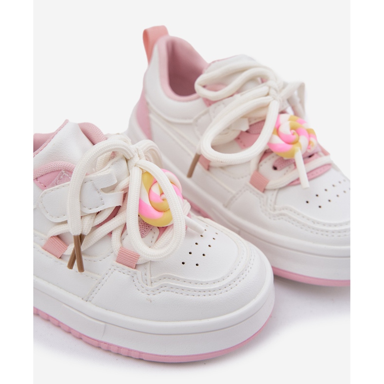 Klettbauer Kinder-Turnschuhe mit einem Pin-Pink-Lollipop weiß 2