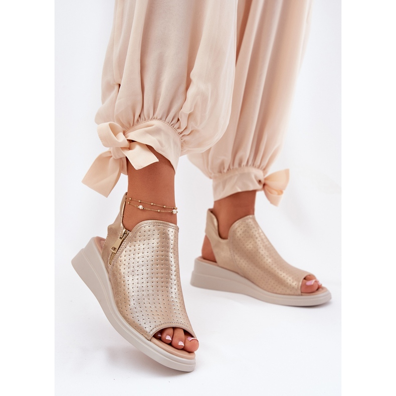 Jezzi Goldene Keilsandalen für Damen 2