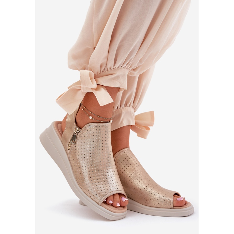 Jezzi Goldene Keilsandalen für Damen 1