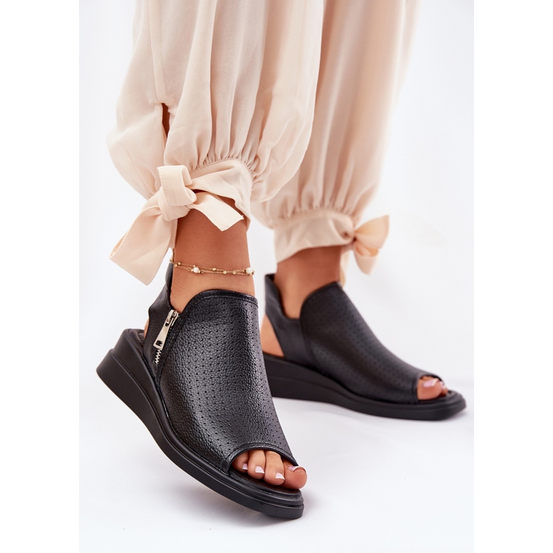 Jezzi Schwarze Sandalen für Damen mit Keilabsatz 2