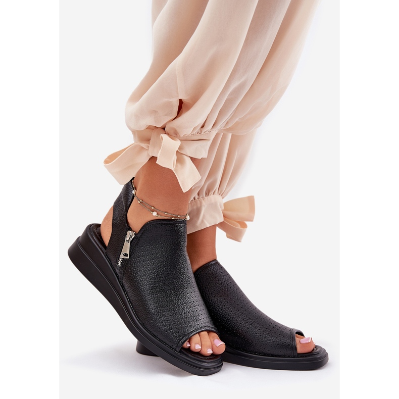 Jezzi Schwarze Sandalen für Damen mit Keilabsatz 1