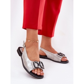 Jezzi Flache Sandalen mit Dekoration Eco Leder Silber 2