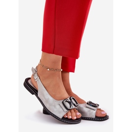 Jezzi Flache Sandalen mit Dekoration Eco Leder Silber 1