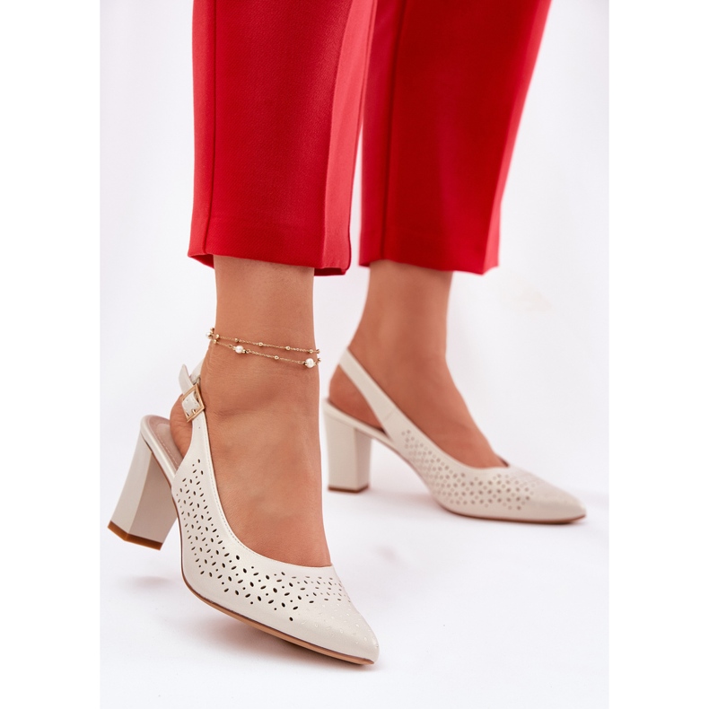 Openwork -Sandalen mit spitzen Zehen am Sergio Leone SK163 Perlpost beige 2