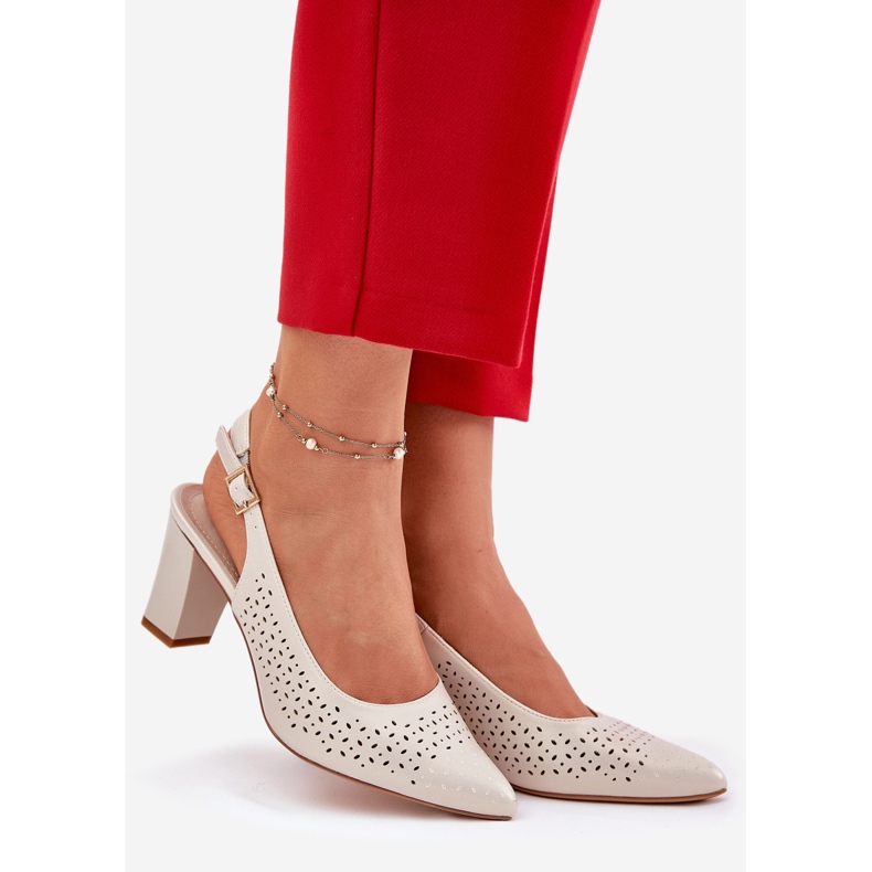 Openwork -Sandalen mit spitzen Zehen am Sergio Leone SK163 Perlpost beige 1