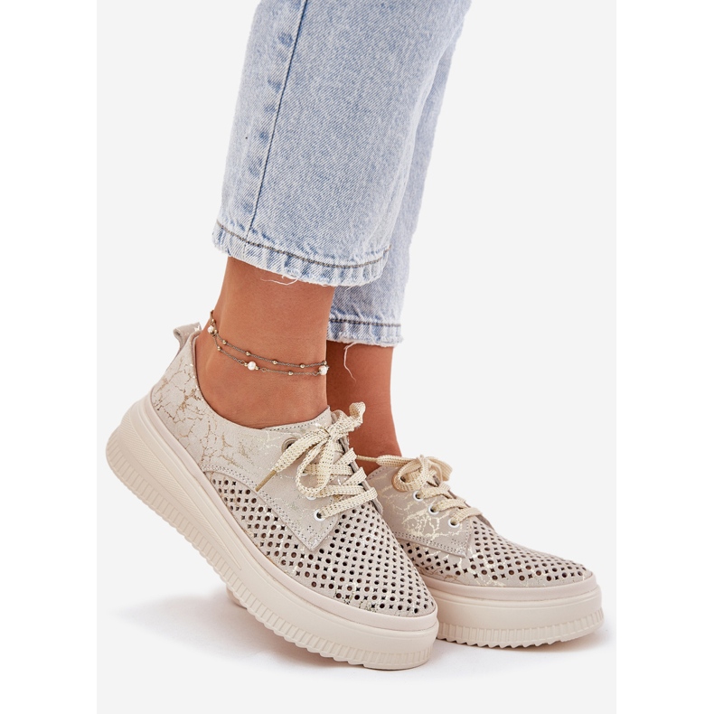 Openwork-Schuhe für Frauen auf der Artiker 56C2108 Beige-Gold-Plattform 1