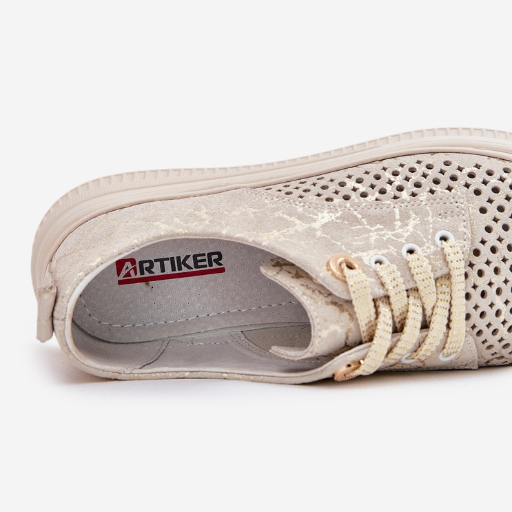Openwork-Schuhe für Frauen auf der Artiker 56C2108 Beige-Gold-Plattform 2