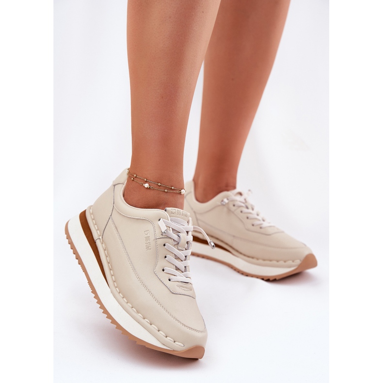 Damen -Leder -Sneaker auf der Big Star RR274A334 Beige Plattform 1