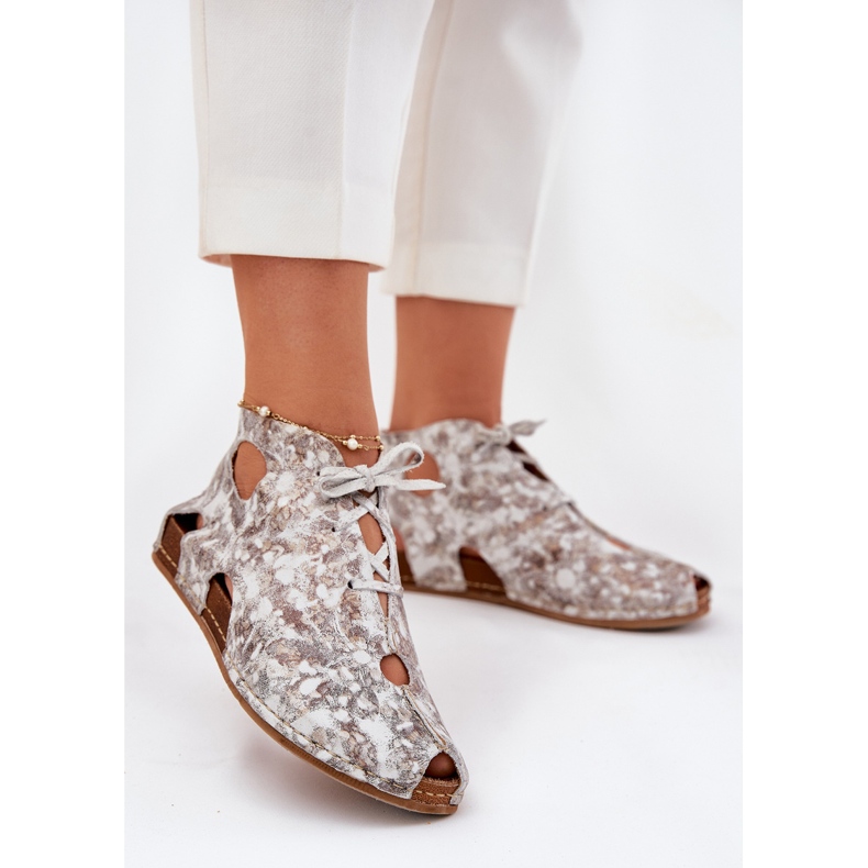 Gemusterte Leder-Maciejka-Stiefel 03426-46 Weiß und Beige 2