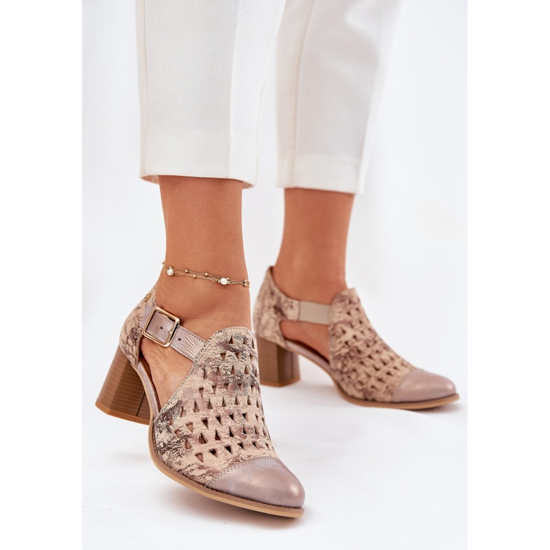 Frauen Leder Openwork Maciejka Stiefel 04962-43 Beige-Gold 2