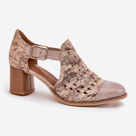 Frauen Leder Openwork Maciejka Stiefel 04962-43 Beige-Gold 4