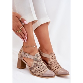 Frauen Leder Openwork Maciejka Stiefel 04962-43 Beige-Gold 7