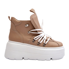 Zazoo 3416 Damen-Sportschuhe aus Leder, Beige 3