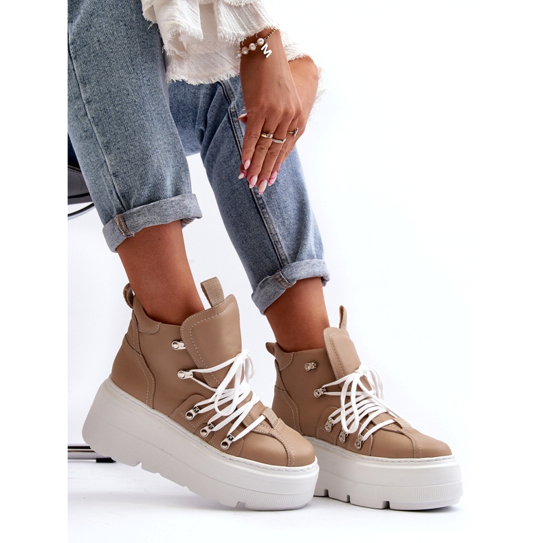 Zazoo 3416 Damen-Sportschuhe aus Leder, Beige 2