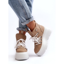 Zazoo 3416 Damen-Sportschuhe aus Leder, Beige 1