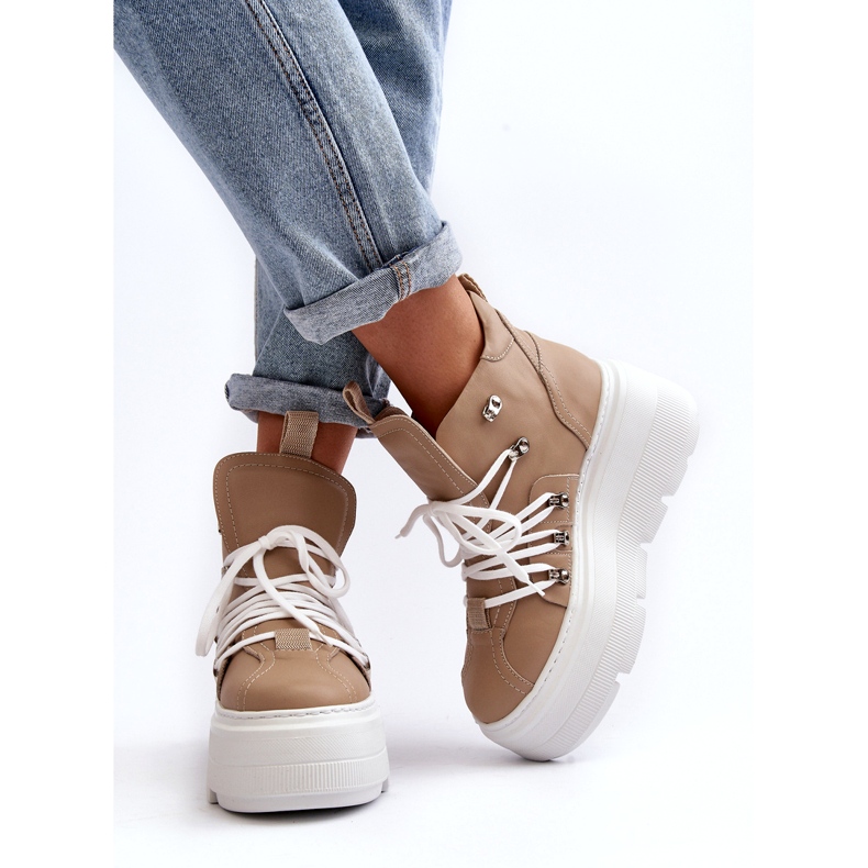 Zazoo 3416 Damen-Sportschuhe aus Leder, Beige 1