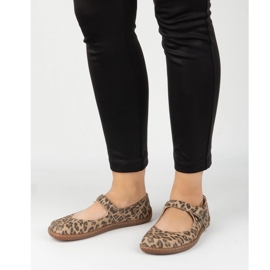 Barfuß Frauen Ballerinas Olivier 1286 - Lederschuhe mit einer Schnalle für alltägliche und elegante Panther -Stylisationen braun 1