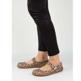 Barfuß Frauen Ballerinas Olivier 1286 - Lederschuhe mit einer Schnalle für alltägliche und elegante Panther -Stylisationen braun 2