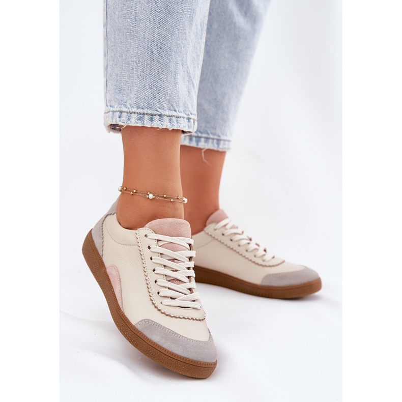 Frauen Leder -Sneaker Zazoo N1220 Beige 2