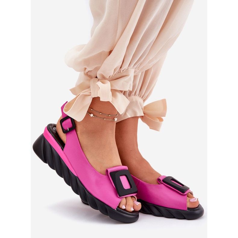 ARTIKER Damen -Ledersandalen mit einem Keil mit Dekoration Artker 56C1571 Fuchsia rosa 1