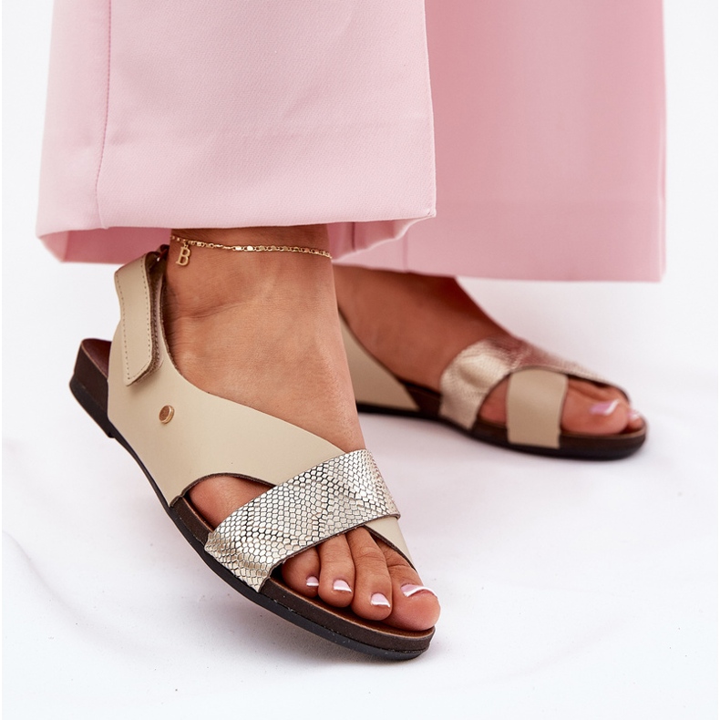 Ledersandalen für Klettverschluss Zazoo 40141 Beige-Gold 2