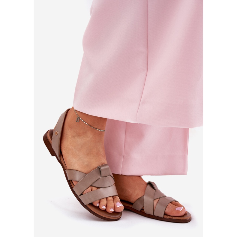 Zazoo 40185 bequemes Leder schieben dunkle beige Sandalen 1