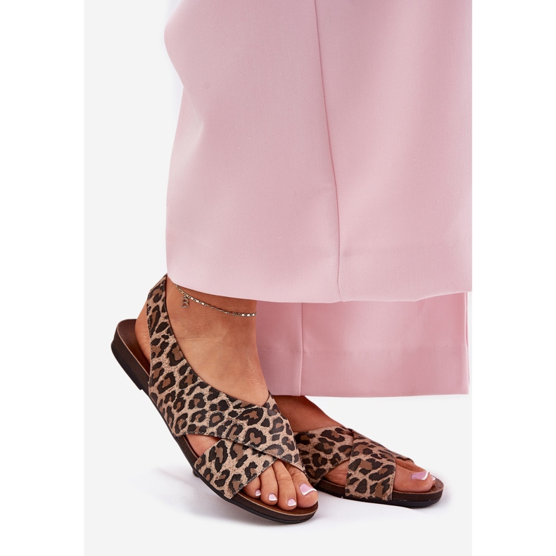 Zazoo Frauen Ledersandalen brauner Leopard Leopard beige 1