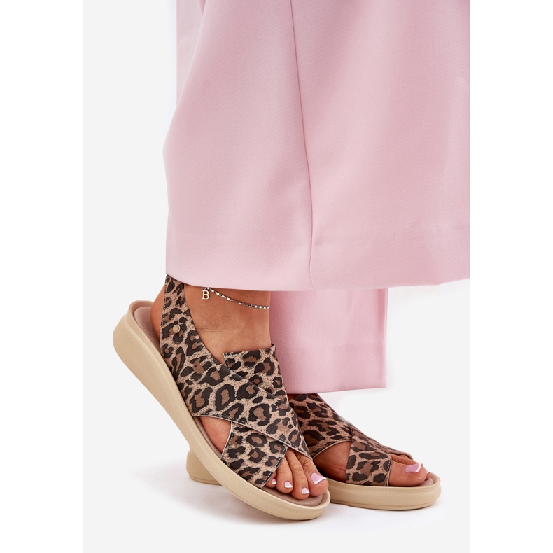 Zazoo 40392 Ledersandalen Frauen brauner Leopardendruck beige 1