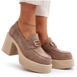 Zazoo 20170 Wildlederschuhe auf einem dicken Post Beige 5