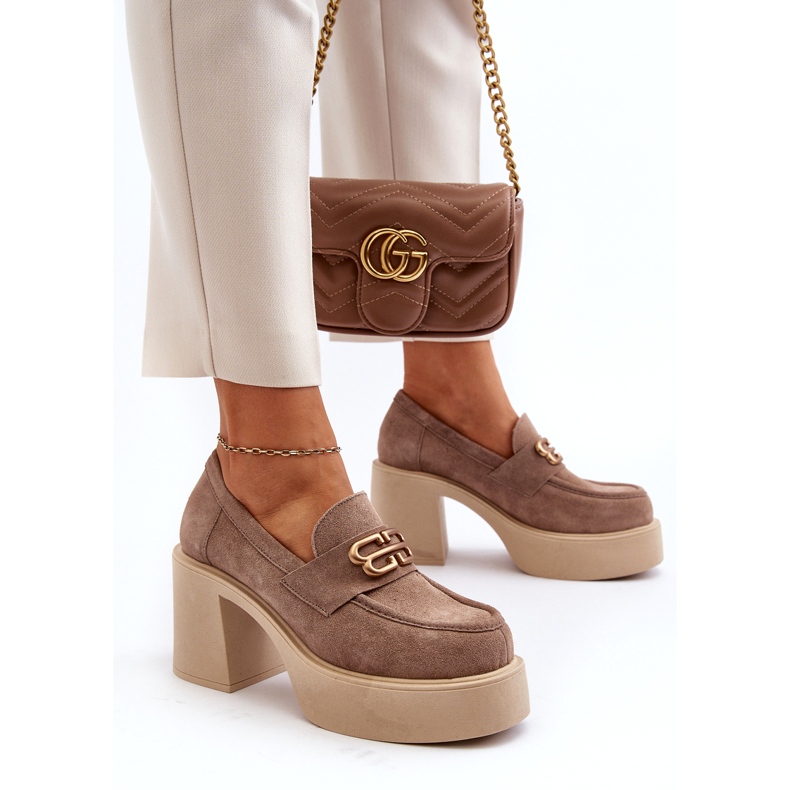 Zazoo 20170 Wildlederschuhe auf einem dicken Post Beige 4