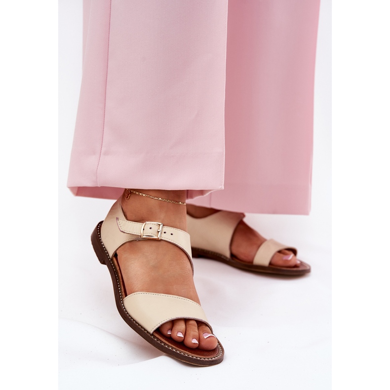 Zazoo 3014 Beige Leder Frauen Ledersandalen 2