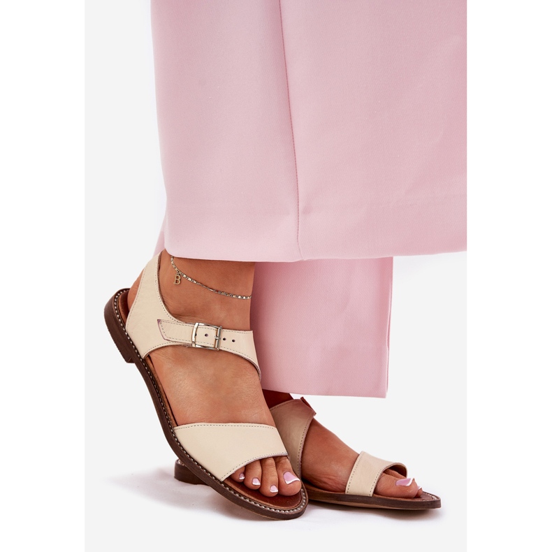 Zazoo 3014 Beige Leder Frauen Ledersandalen 1