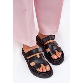 Natural Leder -Hausschuhe für Frauen auf der Zazoo 40440 -Plattform schwarz 2