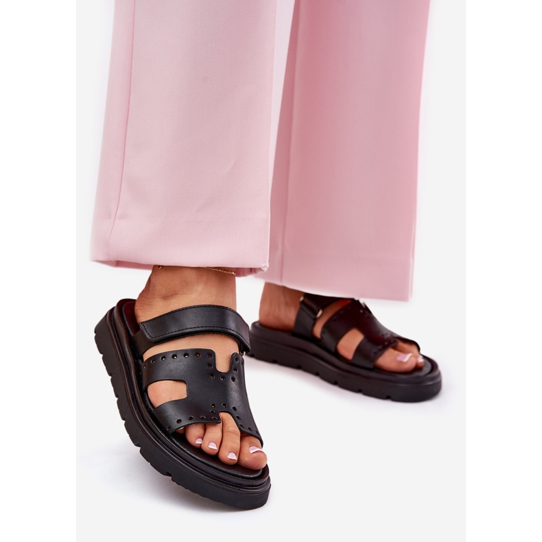 Natural Leder -Hausschuhe für Frauen auf der Zazoo 40440 -Plattform schwarz 1