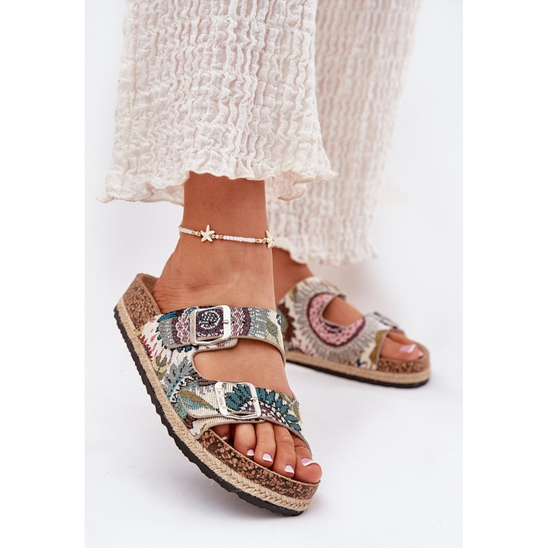 Pantoffeln für gemusterte Frauen auf einer Korkenplattform mit Lee Cooper LCW-25-35-3483L Multicolor beige 2